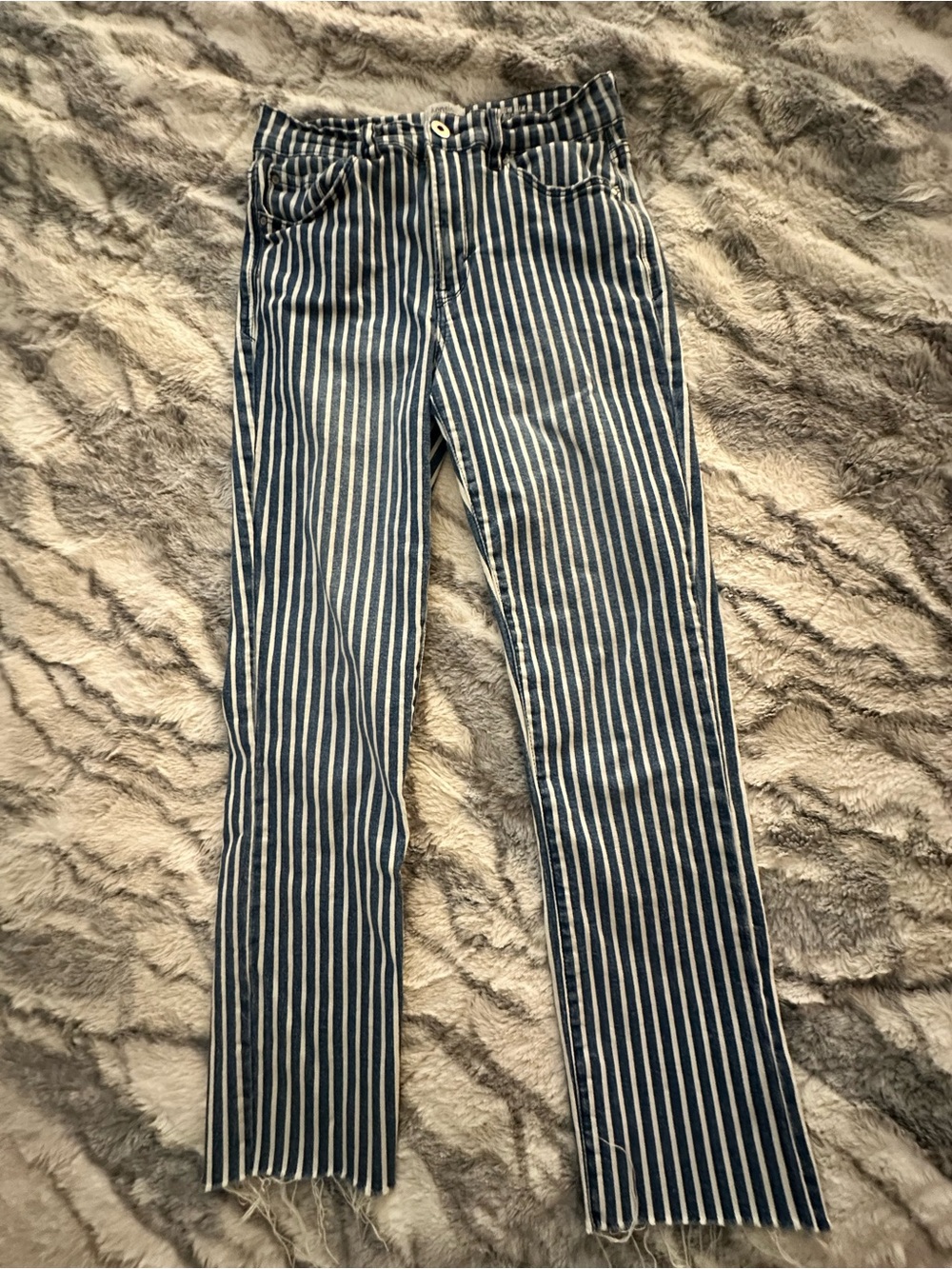 Kensie Navy and White Striped Ankle Jeans